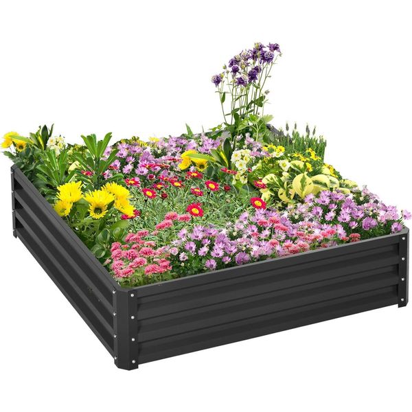 Aiuola Rialzata In Fioriera In Acciaio 120X120X30Cm Per Giardino Terrazza Balcone Grigio, Fioriera Aiuola-image