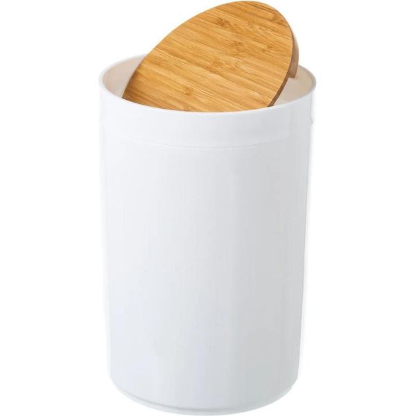 Howhomely | Cestino Per Rifiuti - Cestino Per Rifiuti Con Coperchio In Bambù - Bianco - 5 L - Cestino Per Rifiuti-image