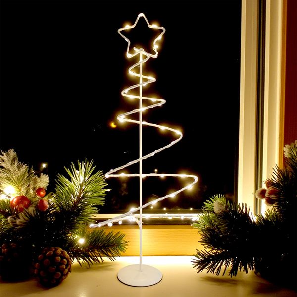 2.06 Albero Decorativo A Led Bianco - Circa 53 Cm - Albero Luminoso A Batteria Con 46 Led-image