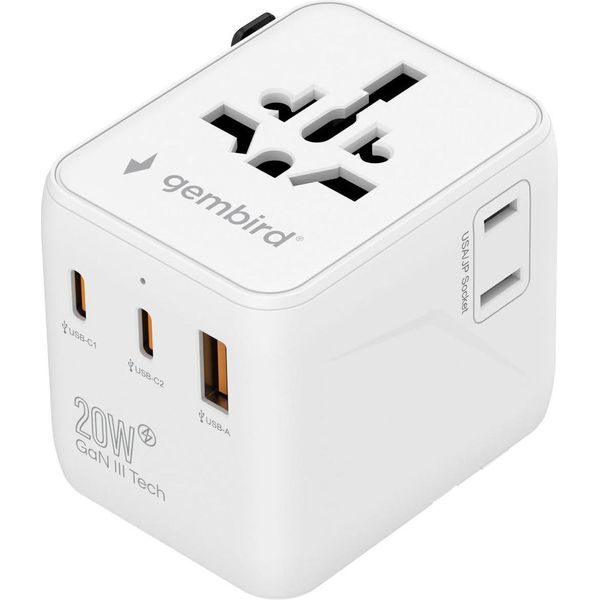 Gembird TPA-1A2C20-01-W Universal Travel Power Adapter, 20 W, White-image