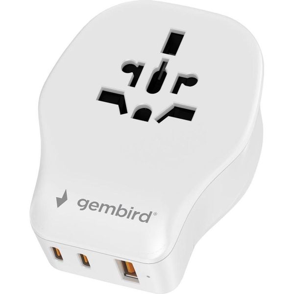 Gembird TPA-1A2C20-02-W Universal Travel Power Adapter, 20 W, White-image