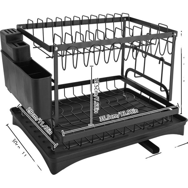 Scolapiatti, Design A 2 Livelli, Ventilazione Efficiente, Nero-image