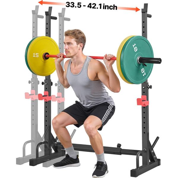 Vevor Power Cage Squat Rack Per Palestra Domestica Con Altezza E Larghezza Regolabili, Capacità Di Carico 250 Kg, Attrezzo Per Allenamento Della Forza Con Supporti Per Bilancieri E Ganci A J Per Distensioni Su Panca, Squat E Sollevamento Pesi-image
