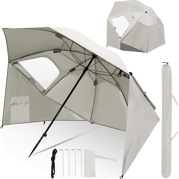 Ombrellone Da Spiaggia Izrielar 210 Cm Con Protezione Uv 50+, Inclinabile Con Picchetto E Borsa Per Il Trasporto, Ombrellone Idrorepellente Per Spiaggia, Giardino E Balcone – Beige-image