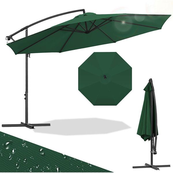 Ombrellone Izrielar 3,5 M Verde Ombrellone Da Giardino Con Manovella, Protezione Uv 50+, Inclinabile, Robusto Telaio In Ferro, Base A Croce Inclusa, Ideale Per Giardino E Terrazza-image