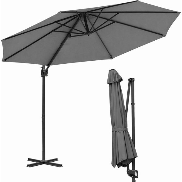 Ombrellone Izrielar Ombrellone A Braccio Laterale 3X3 M Grigio, Ruotabile A 360° E Inclinabile Da 0 A 60°, UV50+ Idrorepellente, Manovella, Struttura In Alluminio, Balcone Giardino Terrazza-image