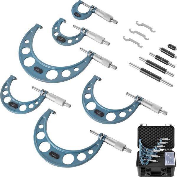 Set Di 4 Micrometri Vevor, Micrometri Con Precisione Di Misurazione Di 0,0001/0,0002 Pollici, Micrometri Per La Lavorazione Dei Metalli E L'ingegneria Meccanica, Con Valigetta Protettiva, 0-1/1-2/2-3/3-4/4-5/5-6 Pollici-image