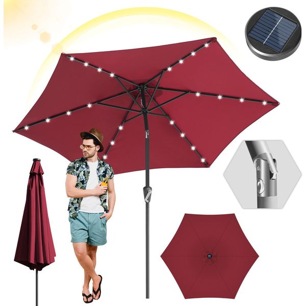 Ombrellone Rotondo Izrielar 2,7 M Con Luce Led – Ombrellone Da Giardino Resistente Alle Intemperie, Rosso-image