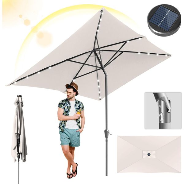 Ombrellone Izrielar Rettangolare 2 × 3 M Con Luce Led Integrata – Stabile E Resistente Alle Intemperie, Beige-image