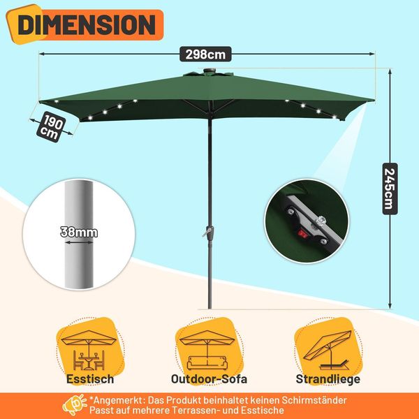 Ombrellone Da Terrazza Izrielar 2 × 3 M Con Led – Protezione Solare Ottimale Per Esterni, Verde-image
