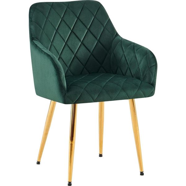 Confortevole Sedia Da Pranzo In Velluto - Sedia Elegante, Comfort Duraturo - Struttura Robusta | Colore: Verde | Materiale Della Struttura: Oro Metallizzato-image