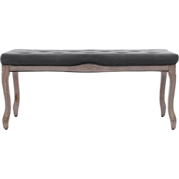 Syfax™ Panca In Lino E Legno Massello 110X38X48 Cm Grigio Scuro-image