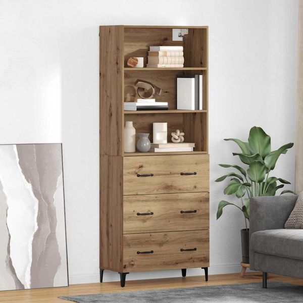 Maison Exclusive - Credenza Alta In Rovere Artigianale 69,5 X 34 X 180 Cm Materiale Ligneo-image