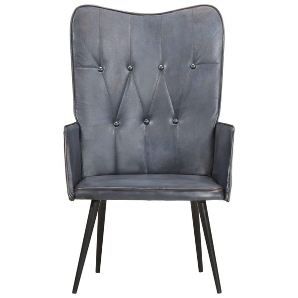 Syfax™ Poltrona Wingback Grigia In Vera Pelle-image