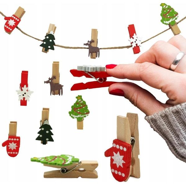 Clip Decorative Natalizie In Legno Naturale, 10 Pezzi-image