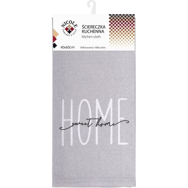 Nicole Asciugamano Da Cucina In Cotone 40X60 Cm Art. 52317 Grigio Con La Scritta "Home Sweet Home"""-image