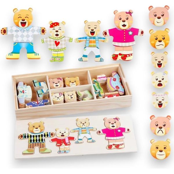 Puzzle In Legno Famiglia Di Orsacchiotti Armadio Emozioni Scatola Montessori 72 Pezzi-image