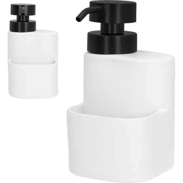 Togo Dispenser Per Detersivo Con Organizer, 500 Ml, Per Spugne Abrasive, Gioielli, Ceramica, Bianco Opaco-image