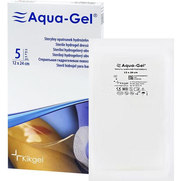Medicazione Idrogel Aqua Sterile 12 Cm X 24 Cm Per Il Trattamento Di Ferite E Ustioni, 5 Pezzi.-image