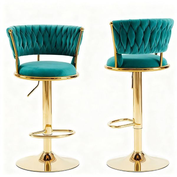 Set Di 2 Sgabelli Da Bar In Velluto Con Schienale, Girevoli A 360°, Regolabili In Altezza, Sgabelli Da Bar Per Cucina E Bar Domestico, Verde-image