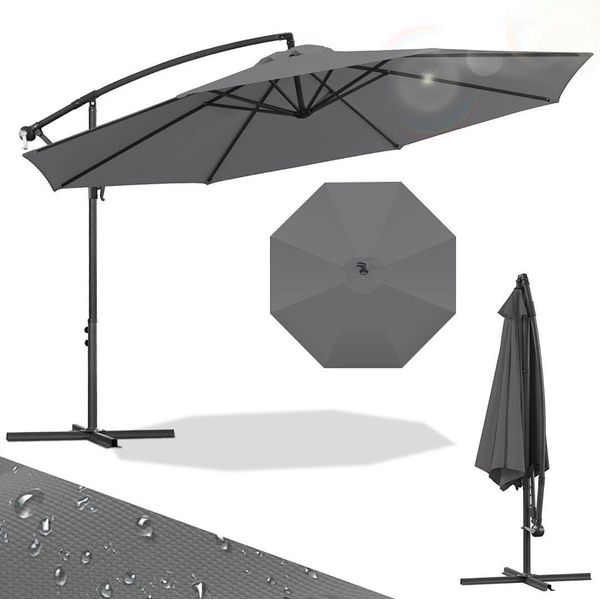 Ombrellone Izrielar 3,5 M Grigio Ombrellone Da Giardino Con Manovella, Protezione Solare Uv 50+, Inclinabile E Resistente Al Vento, Incl. Base A Croce, Grande Ombrellone Da Terrazza Ø 3,5 M-image