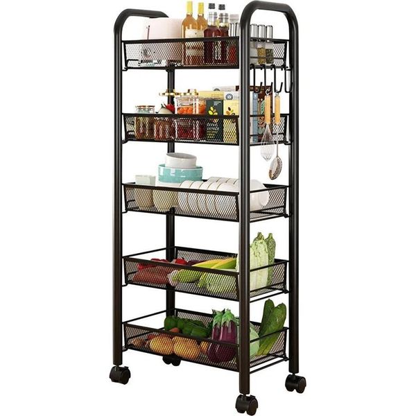 Carrello Portaoggetti, Design A 5 Livelli, Struttura In Metallo Resistente, Nero-image