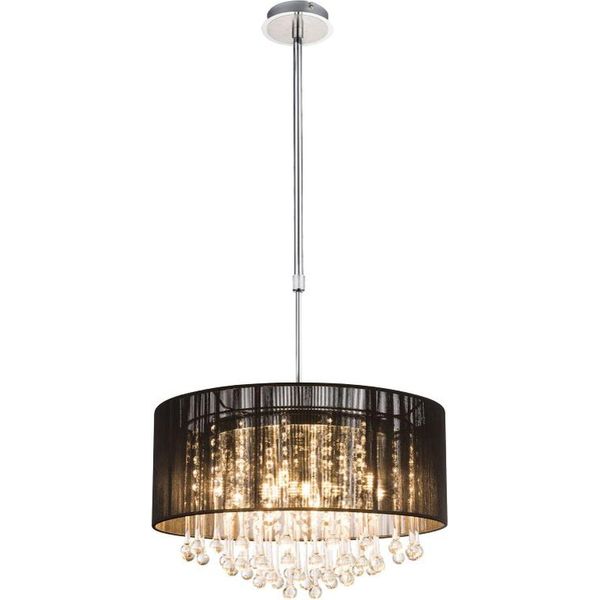 Lampada A Sospensione A Led, Metallo, Cromo, Seta, Vetro, Cristalli-image