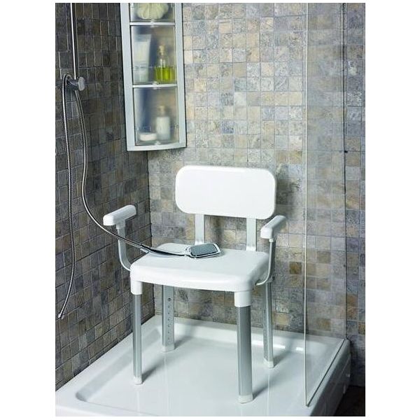 Sedia Da Bagno Weinberger Sgabello Per Doccia Con Schienale E Braccioli | Regolabile In Altezza | Antiscivolo | Portata Fino A 150 Kg | Moderna Seduta Da Bagno Per Anziani | Modello 43907 | Bianco-image