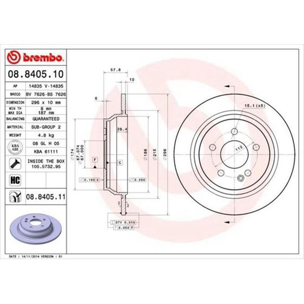 2X Disco Freno Brembo 08.8405.11 Per MERCEDES-BENZ Viano (W639) 58Mm-image