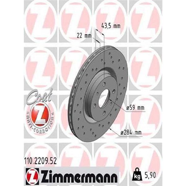 2X Disco Freno Zimmermann 110.2209.52 Per Fiat Bravo Ii (198) Stilo (192) 44Mm-image