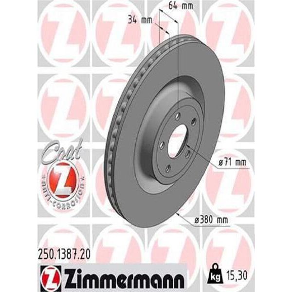 2X Zimmermann Disco Freno 250.1387.20 Per Ford Usa Mustang Vi Coupe 64Mm 15 3Kg-image