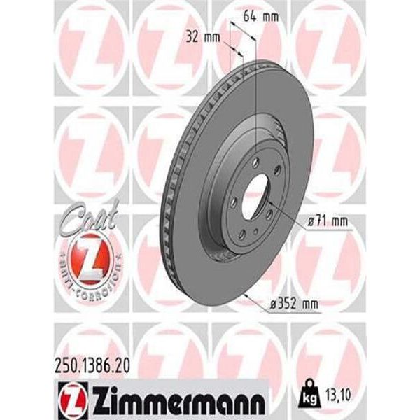 2X Disco Freno Zimmermann 250.1386.20 Per Ford Usa Mustang Vi Coupe 64Mm 352Mm-image
