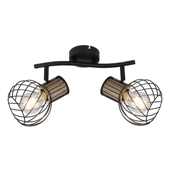 Globo Lighting Faretto In Metallo Nero, Metallo Effetto Legno, Metallo Nero, Lxlxh: 296X230X185Mm, Escl. 2X E27 40W 230V-image