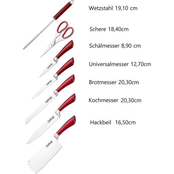Set Di Coltelli Professionali Da 8 Pezzi Ceppo Di Coltelli Di Altissima Qualità Autoaffilante Set Di Coltelli Da Cucina Coltello Da Chef In Acciaio Inox In Rosso-image