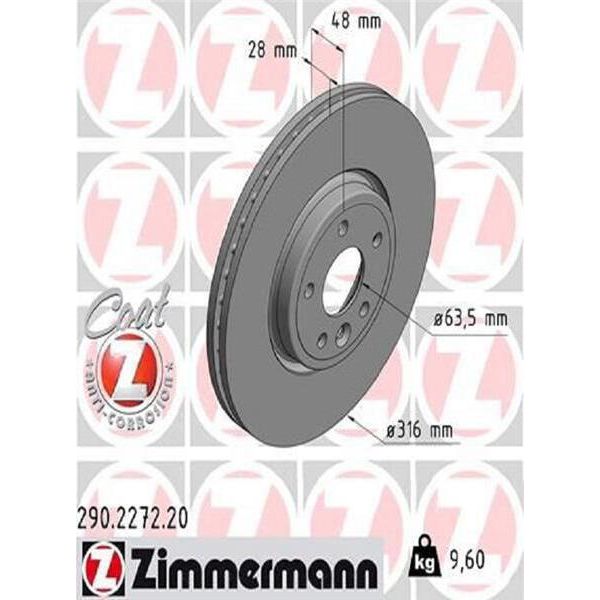 2X Disco Freno Zimmermann 290.2272.20 Per Jaguar Xe (X760) 48Mm 9 6Kg 316Mm-image