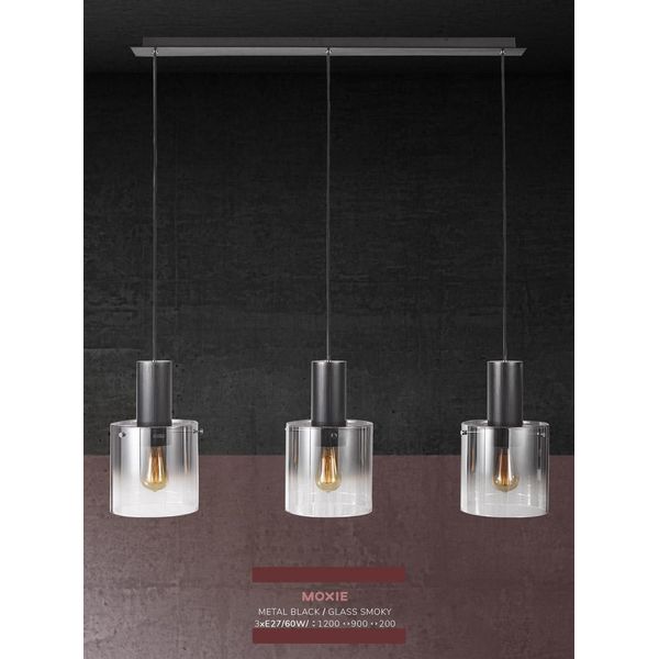 Moxie Lampada A Sospensione 3Xe27/Max. 40W, Nero/Fumo, L: 90 W: 20 H: 120 Cm, Attacco E27, Dimmerabile-image