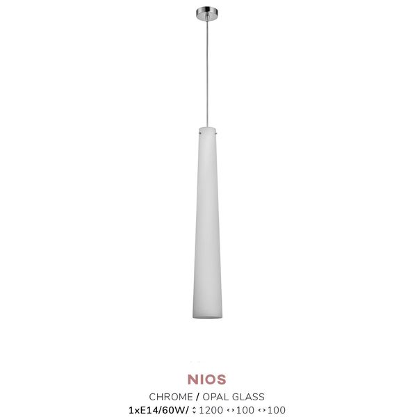 Lampada A Sospensione Nios 40W, Argento/Bianco Opale, Ø: 10 H: 120 Cm, Attacco E14, Dimmerabile-image