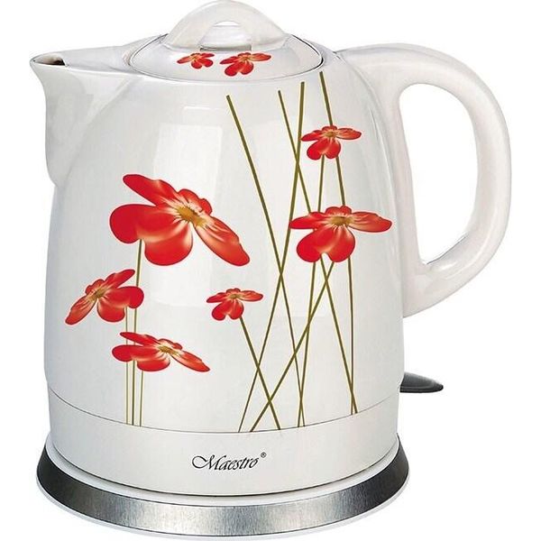 Feel-Maestro MR-066-RED Flowers Electric Kettle 1.5 L 1200 W Red White-image