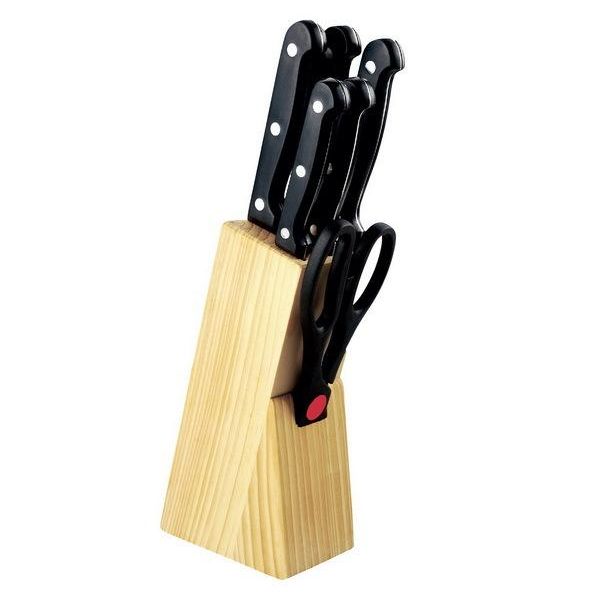 Michelino Ceppo Di Coltelli In Legno 7 Pezzi Ceppo Di Coltelli In Legno 11239 Manici Neri-image