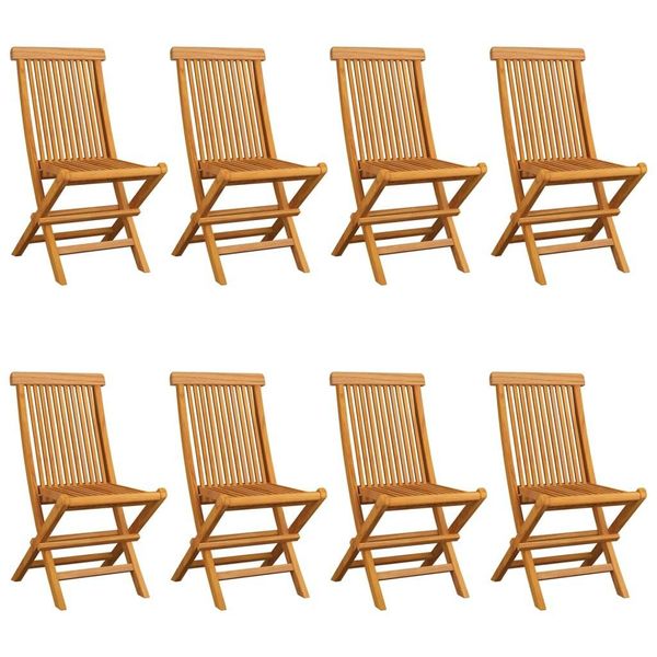 Sedie Da Giardino Con Cuscini Azzurri 8 Pz. Legno Massiccio Di Teak-image