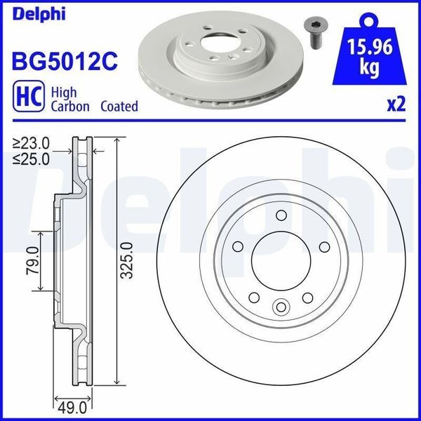 2X Disco Freno Delphi BG5012C Per Land Rover Range Rover Sport (L494) 49Mm-image