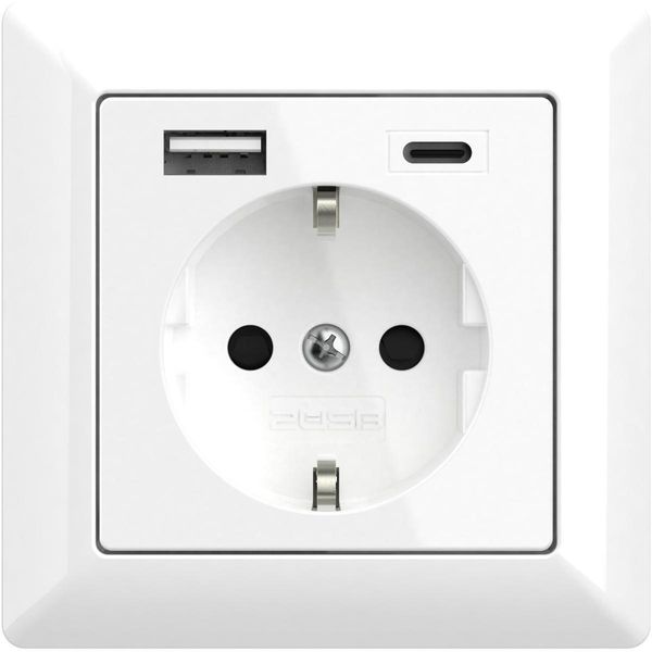 2USB Incharge Pro 55 Presa Con Contatto Di Protezione, Usb A/C, 55X55 Mm, Incasso, Bianco Puro Lucido (107230)-image