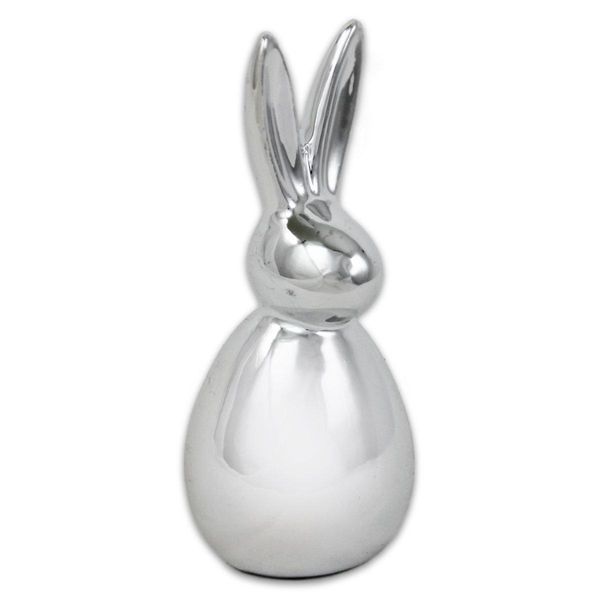 Coniglietto In Porcellana Argento Lucido Decorazione Pasquale Pasqua 6X6X14Cm-image