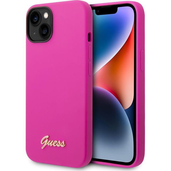 Guess Guhcp14Mslsmf Custodia Rigida Per Iphone 14 Plus/ 15 Plus 6.7 Fucsia/Fuschia In Silicone Vintage Gold Logo-image