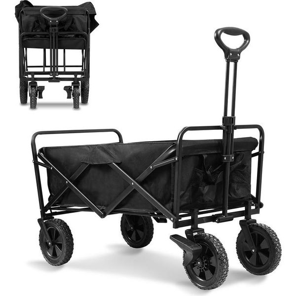 Carretto Pieghevole Jopassy Nero - 100 Kg Di Carico, 100 X 51 X 75 Cm - Timone Telescopico-image