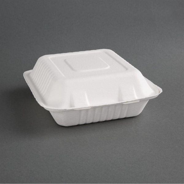 Fiesta Compostable Scatole Per Menu In Bagasse Con Coperchio A Cerniera 3-Split (200 Pezzi)-image