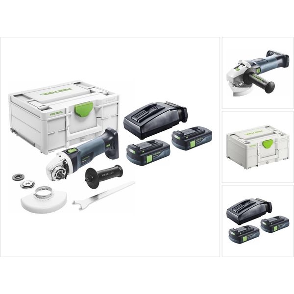Smerigliatrice Angolare A Batteria Festool Agc 18-125 Eb-Basic 18 V 125 Mm Brushless + 2X Batteria 3,0 Ah + Caricabatterie + Systainer-image