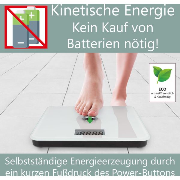 Bilancia Pesapersone Proficare Senza Batteria, Bilancia Con Campo Di Misura Da 5 G A 180 Kg E Ampio Display Lcd, Digitale Con Energia Cinetica - PC-PW 3112 Bianco-image