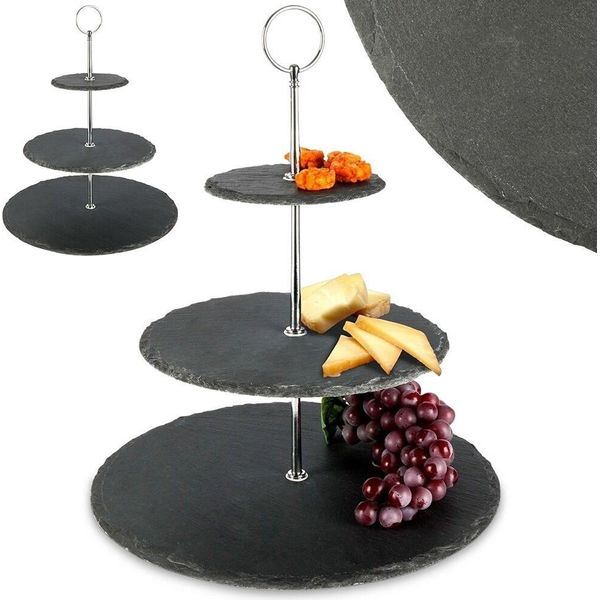 Etagere Per Torte, Biscotti E Frutta A 3 Livelli In Schiefer-image