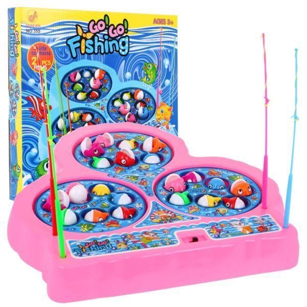 Gioco Di Pesca Arcade Per Bambini Dai 3 Anni In Su, Rosa + 21 Pesci Colorati + 4 Canne Da Pesca + Tabellone Con 3 Laghi-image